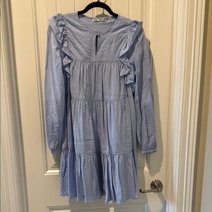 Zara Blue Ruffled Tiered Sundress with Bishop Sleeves